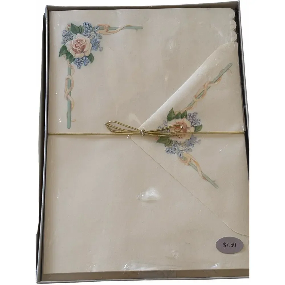 Hallmark Crown Rose Stationary Set-16 Decorated + 16 Plain Sheets w/ Envelopes